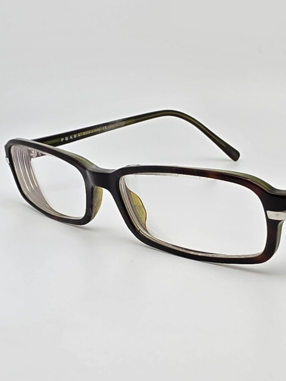 Prada VPR 02F 5AY-1O1 Havana on Crystal Olive Rectangular Eyeglasses Frame Italy